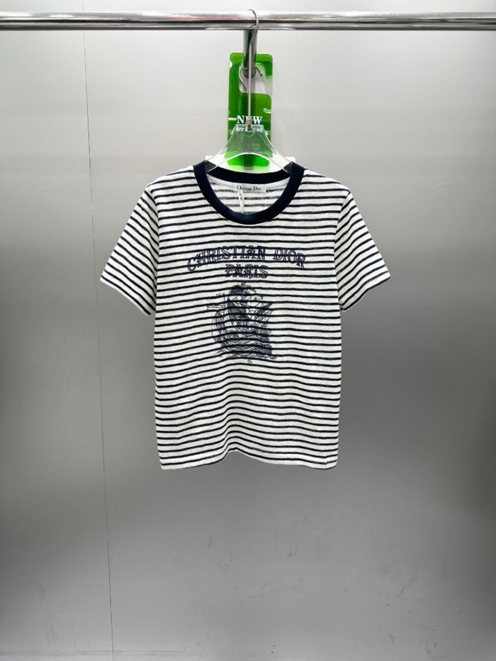 Dior Striped Embroidery T-Shirt - Navy/White - Size S